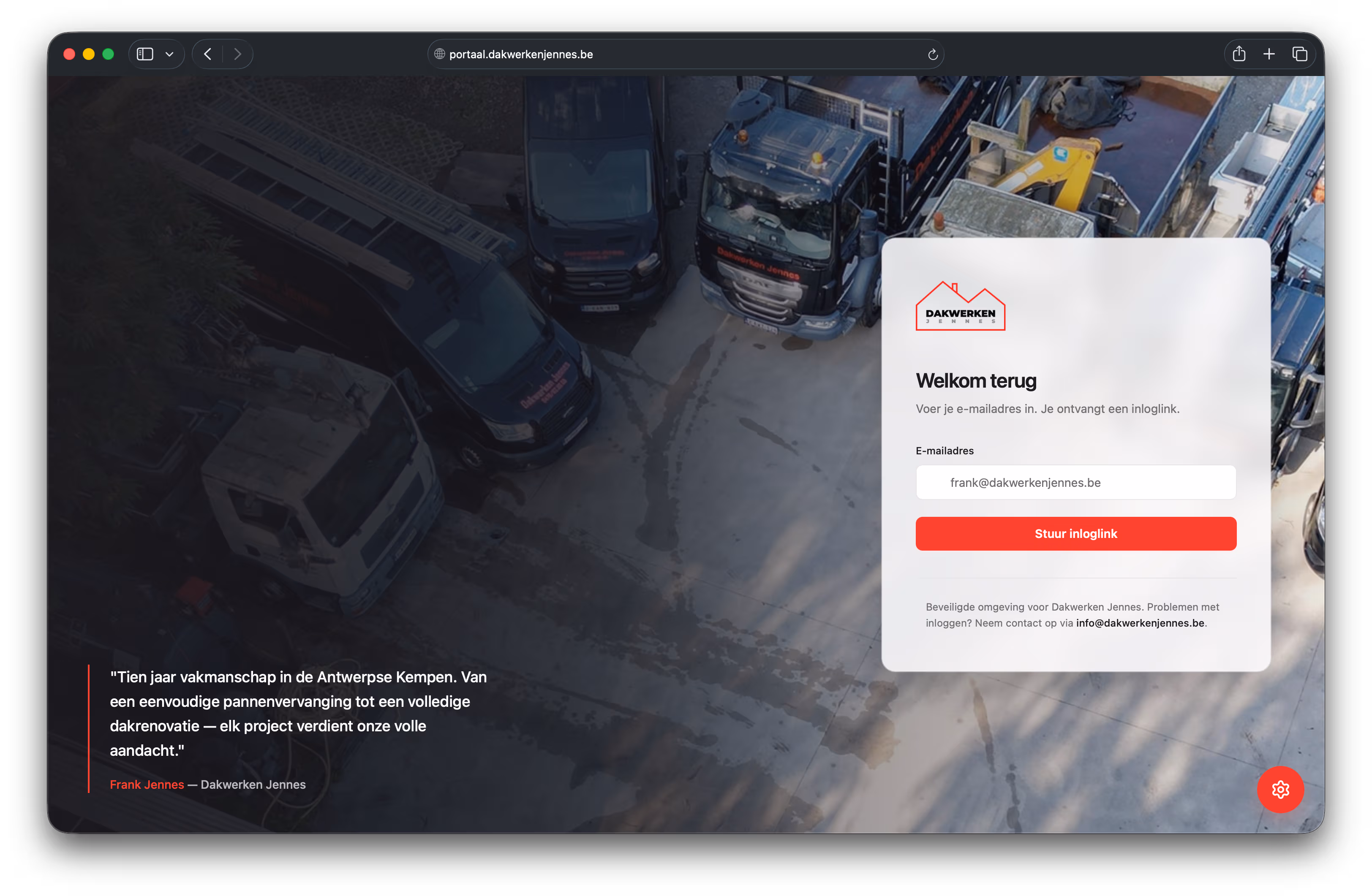Loginpagina van het Dakwerken Jennes portaal